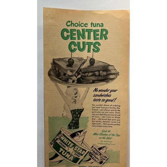 White Star Tuna Vintage Print Ad 1950s Mermaid sandwich Retro Kitchen Design - Picture 4 of 6